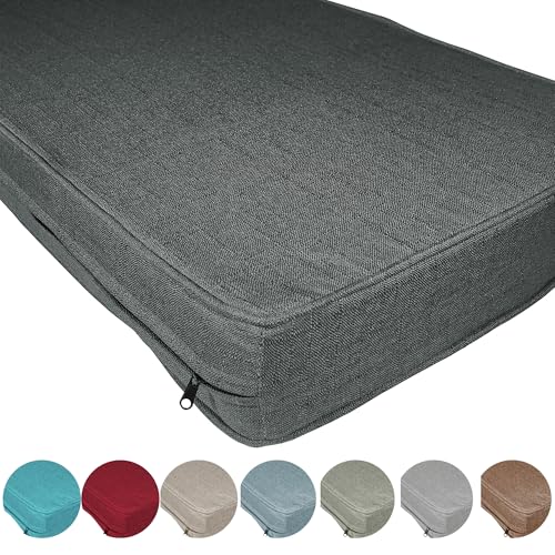 ZQXFZ Luxuriöser Leinenstoff Bankauflage Nach Maß 55x70x5cm 50D weißer Schaumstoff，Mittlere Härte，leicht zu reinigen,Ganzjährig，Drinnen und draußen， Sitzpolster Gartenstuhl -Dunkelgrau. von ZQXFZ
