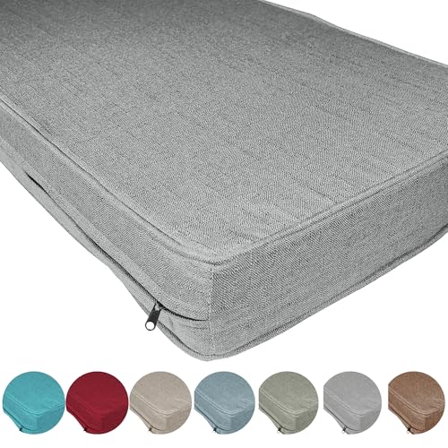 ZQXFZ Luxuriöser Leinenstoff Outdoor Bankauflage Nach Maß 75x120x3cm 50D weißer Schaumstoff，Mittlere Härte，leicht zu reinigen,Ganzjährig，Drinnen und draußen， Sitzkissen Bank -Hellgrau. von ZQXFZ