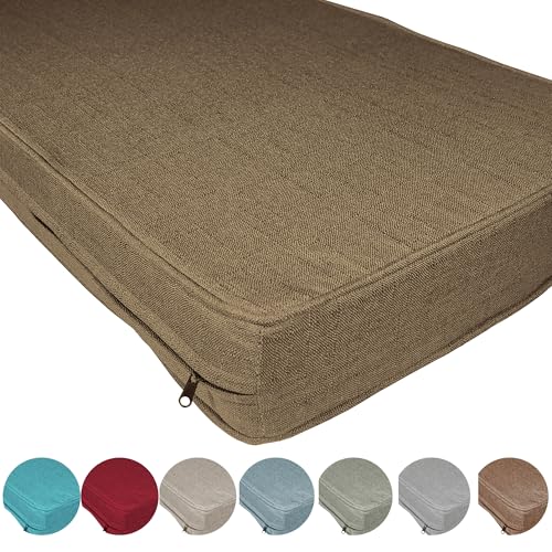 ZQXFZ Luxuriöser Leinenstoff Sitzkissen Outdoor Nach Maß 70x60x8cm 50D weißer Schaumstoff，Mittlere Härte，leicht zu reinigen,Ganzjährig，Drinnen und draußen， Sofa Kissen -Khaki. von ZQXFZ