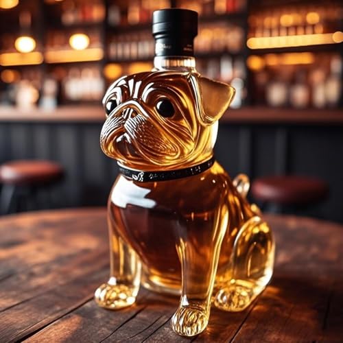 300 ml Whiskykaraffe in Mopsform, handgefertigte Weinflasche aus Glas, lustiges Bargeschirr mit Tiermotiven, Geschenke für Hundeliebhaber und Whiskyliebhaber(D) von ZQXYXFUS