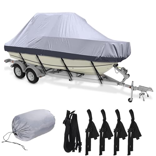 Bootsabdeckung - Strapazierfähige, wasserdichte Bootsabdeckung aus 420D-Oxford-Stoff, Trailerbare Outdoor-Abdeckung für Wasserfahrzeuge, Passend für Schnellboote(Silver,21to24FT/732x300cm) von ZQXYXFUS