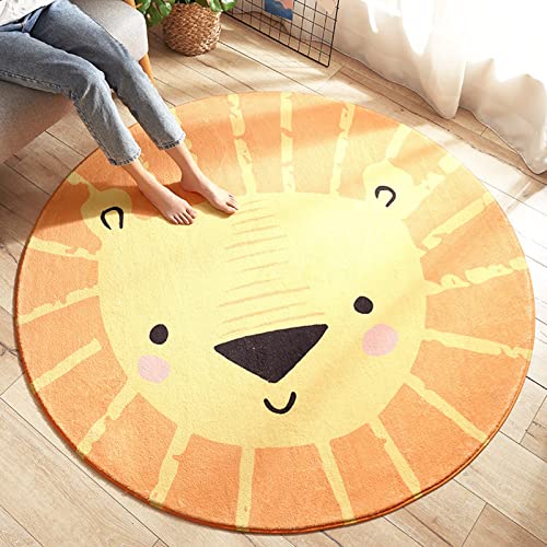 Cartoon Lion Runder Teppich Wohnzimmer Löwe Kinderteppich Rund Spielmatte Babymatte rutschfest Kindermatte für Babyzimmer Kleinkinderzimmer Wohnzimmer,Gelb,160CM von ZQYMM