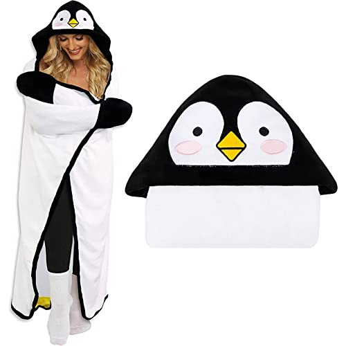 Faultier Decke Kuscheldecke Mit Ärmeln, Gelb Faultier Super Soft Flauschige Couchdecke, Warme Ärmel-Fleecedecke, Weiche Tagesdecke Wohndecke Sofa Decke Überwurf Geburtstag,White Penguin von ZQYMM