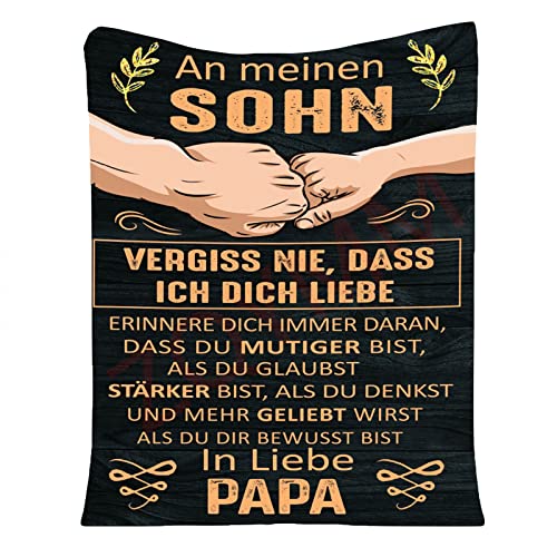 Kuscheldecke Flauschige Personalisierte Decke Geschenk An Meinen Sohn, Papa für Sohn Nachricht Briefdecke Positiv Ermutigen Wohndecke Flanelldecke für Couch Bett Tv-Decken,Papa zu Sohn E,150*220CM von ZQYMM