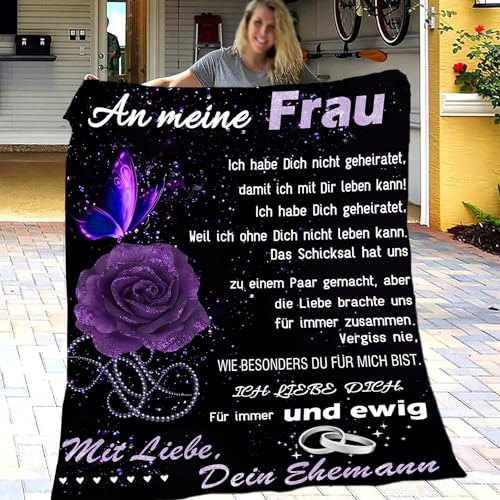 Kuscheldecke Geschenk für Frau, Geburtstag Weihnachten Hochzeitstag Geschenke für Frauen, Flauschige Decke An Meine Frau Von Ehemann, extra weich & warm Fleecedecke von ZQYMM