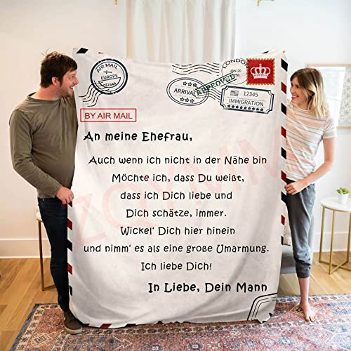 Kuscheldecke Personalisierte Decke An Meine Ehefrau, Mann Für Frau Deutsche Nachricht Briefdecke Positiv Ermutigen Wohndecke für Sofa Reisen Geschenk Valentinstag,Ehemann zu Ehefrau DeckeB,150*200CM von ZQYMM