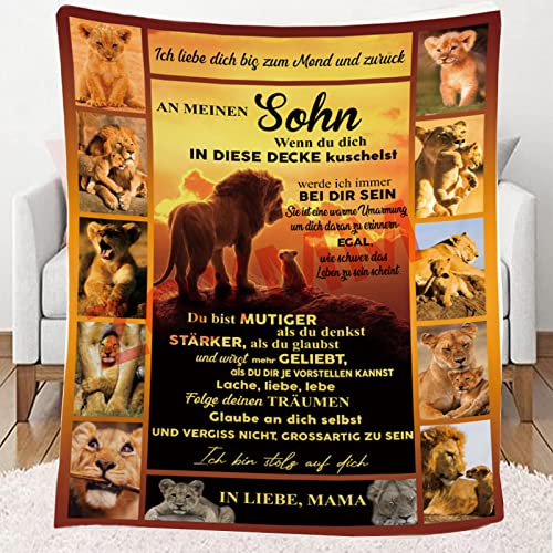 Kuscheldecke Personalisierte Decke An Meine Sohn,Mama zu Sohn Decke,Deutsche Flanell Briefdecke Positiv Ermutigen Wohndecke für Couch Bett Tv-Decken Geschenke,Mama zu SohnC,150x200CM von ZQYMM