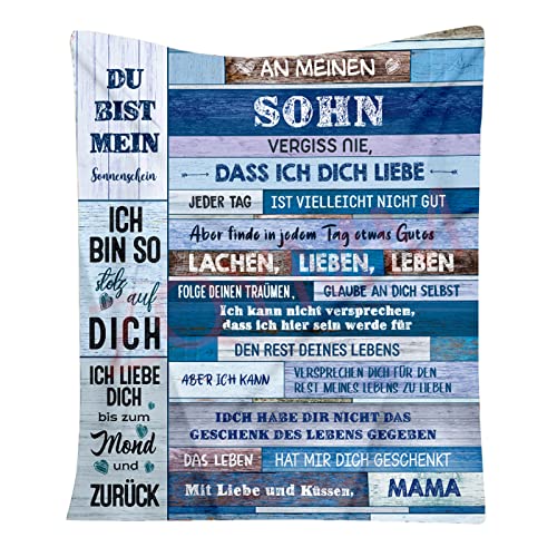 Kuscheldecke Personalisierte Decke Geschenk An Meinen Sohn,Mama für Sohn Nachricht Briefdecke Positiv Ermutigen Wohndecke Flanelldecke für Couch Bett Tv-Decken,Mama zu Sohn C,150*220CM von ZQYMM