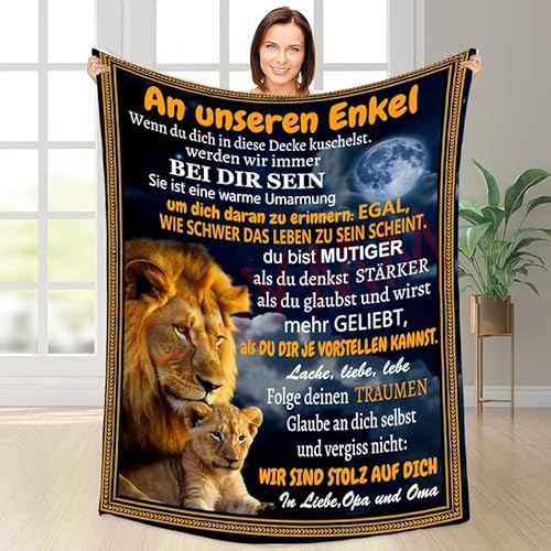 Kuscheldecke Personalisierte Decke Geschenke An Unseren Enkel Von Oma Opa, für Enkel Deutsche Nachricht Briefdecke Positiv Ermutigen Wohndecke für Couch Bett Tv-Decken Geburtstag Weihnachten Geschenk von ZQYMM