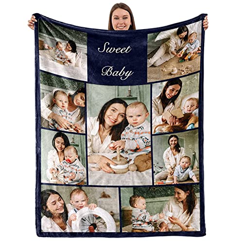 Personalisierte Geschenke für Babys Kinder Frauen Männer, Fotodecke mit Eigenem Foto Text, Personalisierte Decke mit Foto, Personalisierte Kuscheldecke, Geschenke für Babyandenken zur Geburt,9 Fotos von ZQYMM