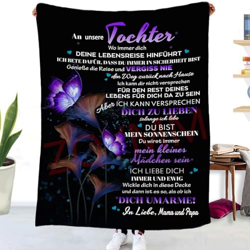 Personalisierte Kuscheldecke Geschenk Decke An unsere Tochter von Eltern,Deutsche Mama und Papa für Tochter Briefdecke Tochter Decke Positiv Ermutigen Flauschige Wohndecke,Eltern zu TochterD,150*200CM von ZQYMM