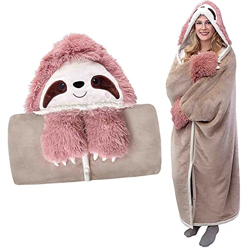 ZQYMM Rosa Faultier Geschenke für Frauen Faultier Geschenk Tragbare Decke Kuscheldecke Flauschig Sloth Sofadecke Faultier Decke Kuscheldecke Mit Ärmeln (Rosa-Faultier1) von ZQYMM