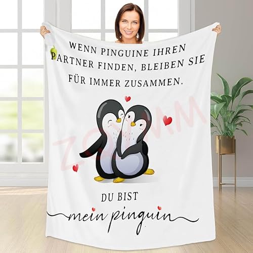 ZQYMM Geschenk für Paare Weihnachten, Ich Liebe Dich Geschenke, Partner Geschenke, Jahrestag Geschenk, Hochzeitstag Geschenke, Kuscheldecke Flauschig Geburtstagsgeschenk Mann Frau Pinguin Geschenk von ZQYMM