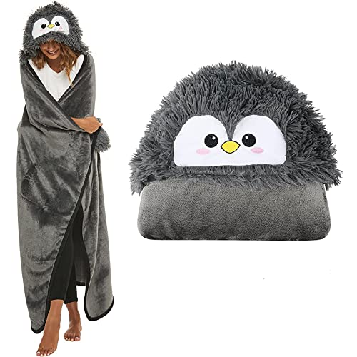 ZQYMM Grau Pinguin Geschenke für Frauen Tragbare Decke Pinguin Geschenke Sofadecke Pinguin Geschenk Kuscheldecke Flauschig Cartoon Pinguin Kuscheldecke (Grau-Pinguin) von ZQYMM