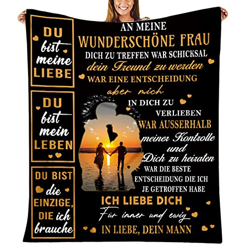 ZQYMM Kuscheldecke Personalisierte Decke An Meine Ehefrau,Ehemann Für Frau Deutsche Nachricht Briefdecke Positiv Ermutigen Wohndecke Für Sofa Reisen Geschenk Weihnachten,Ehemann zu Fraud,150X220CM von ZQYMM