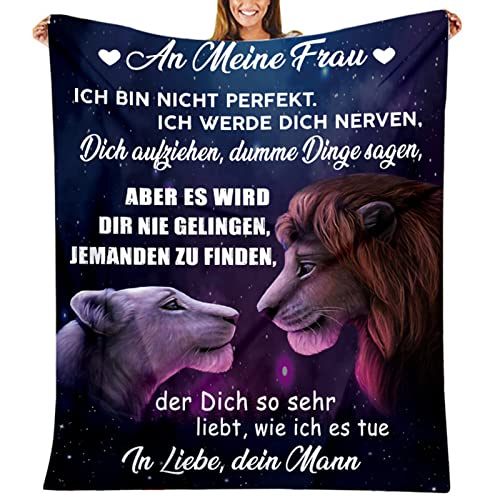 ZQYMM Kuscheldecke Personalisierte Decke An Meine Ehefrau,Ehemann Für Frau Deutsche Nachricht Briefdecke Positiv Ermutigen Wohndecke Für Sofa Reisen Geschenk Weihnachten,Ehemann zu frauj,150X200CM von ZQYMM