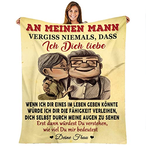 ZQYMM Kuscheldecke Personalisierte Decke An Meine Ehemann, Frau Für Ehemann Deutsche Nachricht Briefdecke Positiv Ermutigen Wohndecke Für Sofa Reisen Geschenk Weihnachten,Frau zu EhemannF,150X200CM von ZQYMM