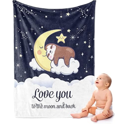 ZQYMM Personalisierte Babydecke Kinderdecke mit eigenen Namen, Individuelle Baby Decke Namensdecke Personalisierte Kuscheldecke Faultier Geschenk für Mädchen und Junge von ZQYMM