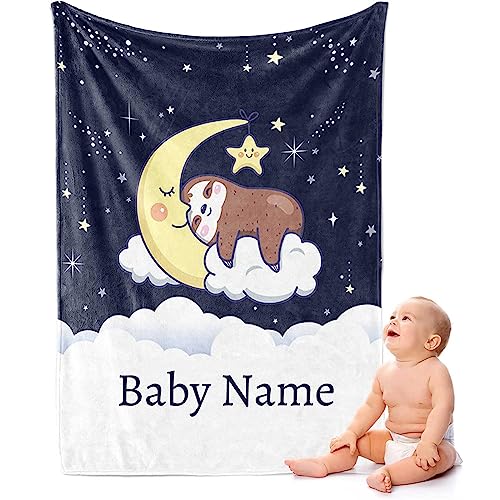 ZQYMM Personalisierte Babydecke Kinderdecke mit eigenen Namen, Individuelle Baby Decke Namensdecke Personalisierte Kuscheldecke Faultier Geschenk für Mädchen und Junge von ZQYMM