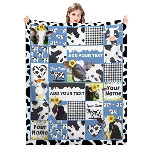 ZQYMM Personalisierte Babydecke Niedlicher Kuh Individuelle Babydecke, Baby-Flanell-Fleecedecke für Neugeborene Jungen und Mädchen Geschenk für Kuh Liebhaber von ZQYMM