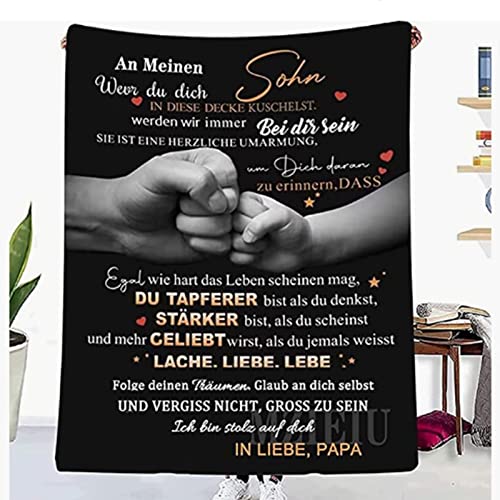 ZQYMM Personalisierte Kuscheldecke Für Sohn von Papa, Vater Sohn Decke mit Spruch Deutsch, Vater Sohn Geschenke, Positive Ermutigung und Liebe Sohn Flanelldecke von ZQYMM