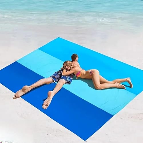 ZQYMM Sanddichte Stranddecke, Picknickdecke, sandfreie, wasserdichte Strandmatte, für 2–6 Erwachsene, leichte, schnelltrocknende Polyester-Outdoordecke, (Dreifarbiges Blau, 210x200cm (1-6person)) von ZQYMM