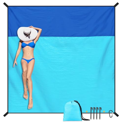ZQYMM Sanddichte Stranddecke, Picknickdecke, sandfreie, wasserdichte Strandmatte, für 2–7 Erwachsene, leichte, schnelltrocknende Polyester-Outdoordecke, (C-Blau, 210x200cm) von ZQYMM