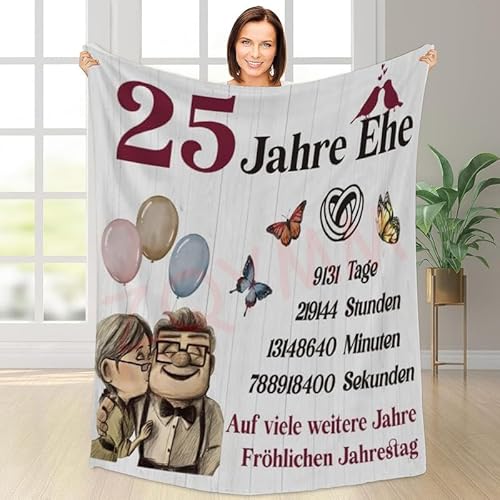 ZQYMM Silberne Hochzeit Geschenk, 25. Jahre Hochzeitstag Geschenke Decke für Frauen Männer Paare, Jahrestag Hochzeitstag, Kuscheldecke Flauschig Valentinstag Geburtstag Geschenke Für Sie Ihn von ZQYMM