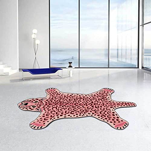 ZQYMM Teppich Mit Leoparden Druck, Kunstfell Haut Teppich, Tierdruck Teppich rutschfest Fußmatte Für Wohnzimmer Schlafzimmer Kinderzimmer, Dschungel-Themenzimmer, Spielzimmer,Pink Leopard,80 * 120CM von ZQYMM