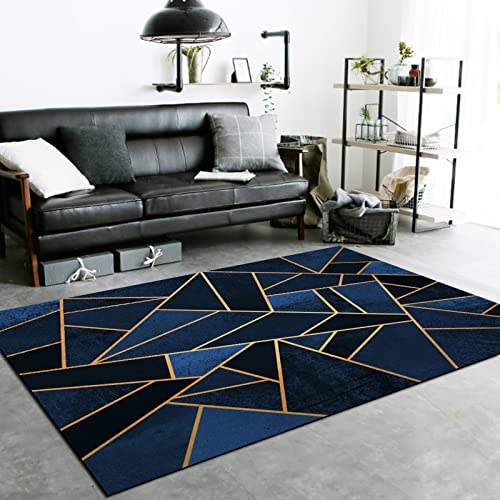 ZQYMM Teppich Wohnzimmer Kurzflor Blau Modern Geometrischer Teppiche rutschfeste Fußmatten Bodenteppich Teppiche Gegend Für Wohnzimmer Schlafzimmer Jugenzimmer Kinderzimmer,120*160CM von ZQYMM