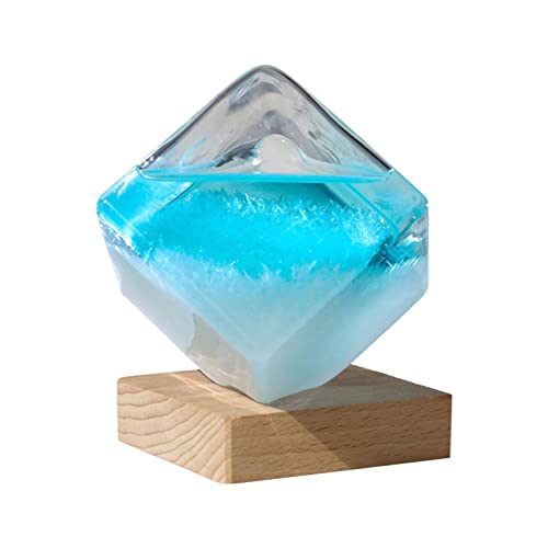 ZQYX Storm Glass Wettervorhersage, Wettervorhersage Crystal Storm Glass Cube Shape Forecaster, Sturmglas mit Holzsockel, Barometer Wetterstation Geschenk für Desktop-Büro-Home Decor, Blau von ZQYX