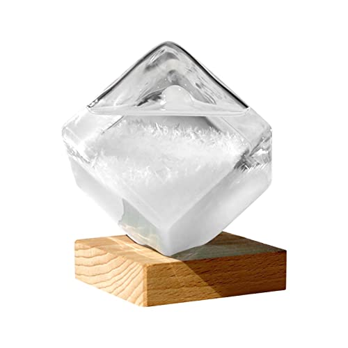 ZQYX Storm Glass Wettervorhersage, Wettervorhersage Crystal Storm Glass Cube Shape Forecaster, Sturmglas mit Holzsockel, Barometer Wetterstation Geschenk für Desktop-Büro-Home Decor von ZQYX