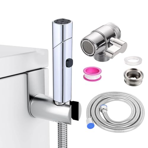Bidet Handbrause Set, ABS Chrom Baby Stoffwindelsprüh Kit mit Wasserhahnspender, Schlauch- und Hakentoilette oder Wandhalterung von ZQZXD