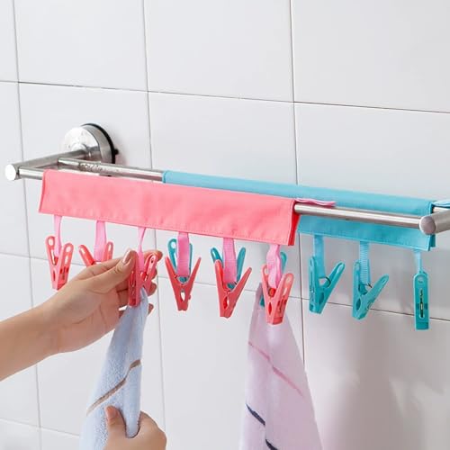 Travel Hangers Foldable for Suitcase Clothespin Travel Portable Folding Clothes Drying Hanger with 6 Clips Pack of 2(Blue, pink) von ZQZXD