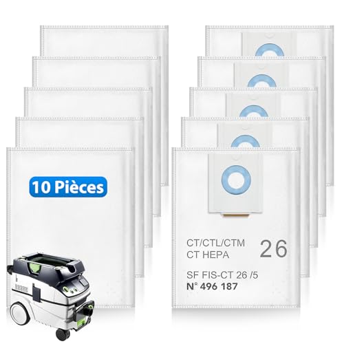 ZQZiQi 10 Filterbeutel kompatibel mit Festool CT 26 / CTM 26 E/CTL 26 E Staubsauger, 496187 Staubsaugerbeutel für Festool SC FIS-CT 26/5, Einweg und Hohe Kapazität ZQZiQi 10 Filterbeutel kompatibel mit Festool CT 26 / CTM 26 E/CTL 26 E Staubsauger, 496187 Staubsaugerbeutel für Festool SC FIS-CT 26/5, Einweg und Hohe Kapazität von ZQZiQi