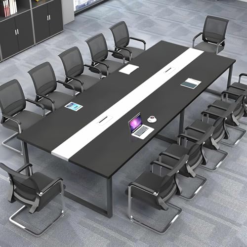ZRBDDEF Großer Konferenztisch Büro – Moderner Besprechungstisch mit Kabelmanagement, Rechteckiger Meetingtisch für 8–12 Personen, Stabiler Metallrahmen (ohne Stühle) von ZRBDDEF