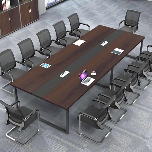 ZRBDDEF Großer Konferenztisch Büro – Moderner Besprechungstisch mit Kabelmanagement, Rechteckiger Meetingtisch für 8–12 Personen, Stabiler Metallrahmen (ohne Stühle) von ZRBDDEF