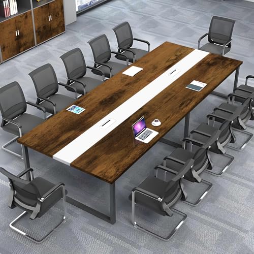 ZRBDDEF Großer Konferenztisch Büro – Moderner Besprechungstisch mit Kabelmanagement, Rechteckiger Meetingtisch für 8–12 Personen, Stabiler Metallrahmen (ohne Stühle) von ZRBDDEF