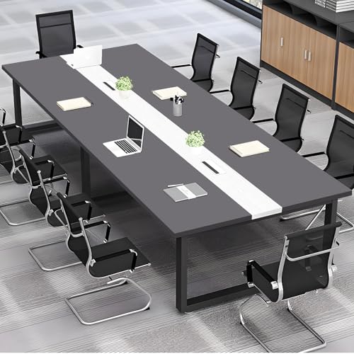ZRBDDEF Großer Konferenztisch Büro – Moderner Besprechungstisch mit Kabelmanagement, Rechteckiger Meetingtisch für 8–12 Personen, Stabiler Metallrahmen (ohne Stühle) von ZRBDDEF