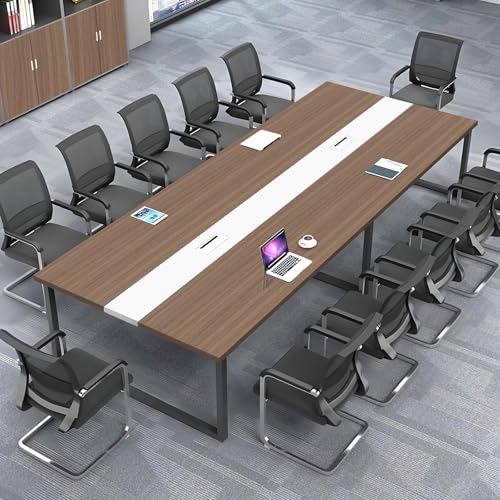 ZRBDDEF Großer Konferenztisch Büro – Moderner Besprechungstisch mit Kabelmanagement, Rechteckiger Meetingtisch für 8–12 Personen, Stabiler Metallrahmen (ohne Stühle) von ZRBDDEF