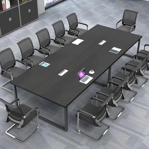 ZRBDDEF Großer Konferenztisch Büro – Moderner Besprechungstisch mit Kabelmanagement, Rechteckiger Meetingtisch für 8–12 Personen, Stabiler Metallrahmen (ohne Stühle) von ZRBDDEF