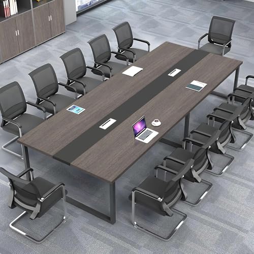 ZRBDDEF Großer Konferenztisch Büro – Moderner Besprechungstisch mit Kabelmanagement, Rechteckiger Meetingtisch für 8–12 Personen, Stabiler Metallrahmen (ohne Stühle) von ZRBDDEF