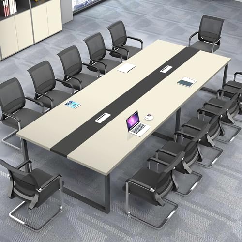 ZRBDDEF Großer Konferenztisch Büro – Moderner Besprechungstisch mit Kabelmanagement, Rechteckiger Meetingtisch für 8–12 Personen, Stabiler Metallrahmen (ohne Stühle) von ZRBDDEF