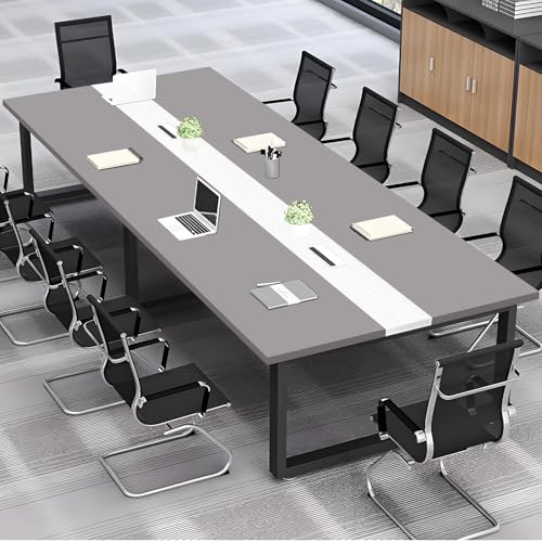 ZRBDDEF Großer Konferenztisch Büro – Moderner Besprechungstisch mit Kabelmanagement, Rechteckiger Meetingtisch für 8–12 Personen, Stabiler Metallrahmen (ohne Stühle) von ZRBDDEF
