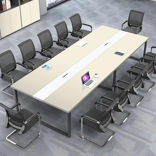 ZRBDDEF Großer Konferenztisch Büro – Moderner Besprechungstisch mit Kabelmanagement, Rechteckiger Meetingtisch für 8–12 Personen, Stabiler Metallrahmen (ohne Stühle) von ZRBDDEF