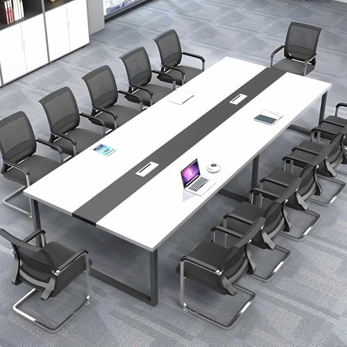 ZRBDDEF Großer Konferenztisch Büro – Moderner Besprechungstisch mit Kabelmanagement, Rechteckiger Meetingtisch für 8–12 Personen, Stabiler Metallrahmen (ohne Stühle) von ZRBDDEF