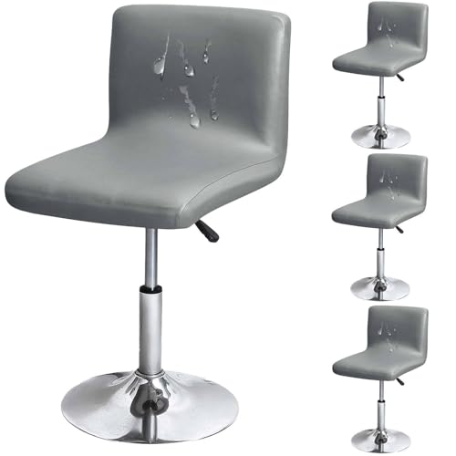 ZRCYXDW 4 Stück wasserdicht Barhocker-Schonbezüge, PULeder barhocker bezug mit Rückenlehne Schwenken Stretch-stuhlbezug Abnehmbarer Stuhlbezug für Esszimmer Kaffee-dunkelgrau-4 Stück von ZRCYXDW