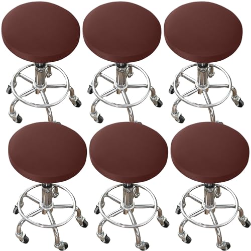 ZRCYXDW 6 Stück Hockerbezug Rund, Stretch Hocker Bezug Anti-Rutsch Waschbar Bezug Hocker Rund, Durchmesser 30-40cm-Braun-6er Set von ZRCYXDW