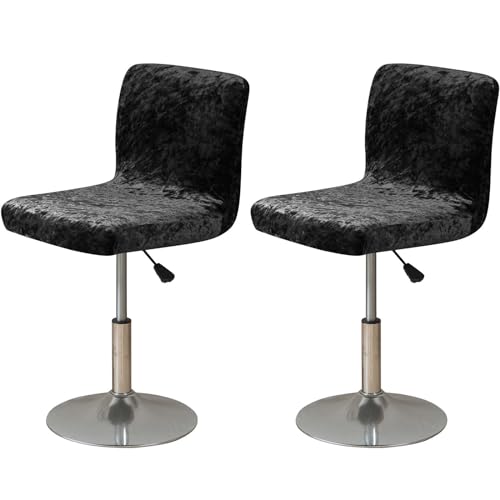ZRCYXDW Barhocker-Schonbezüge, Zerquetscht Velvet Schwenken Barhocker Bezug Weich Stretch Stretch-stuhlbezug rutschfest Stuhlbezug Für Kurze Drehstuhl-Schwarz-2 Stück von ZRCYXDW