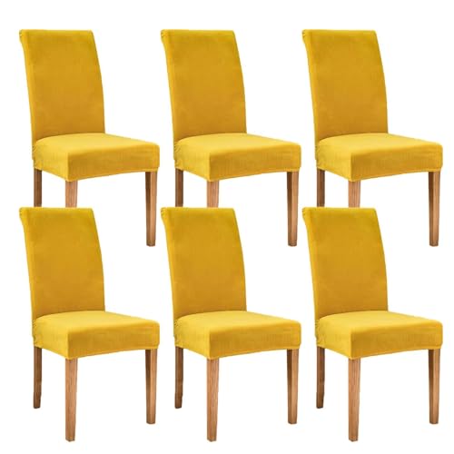 ZRCYXDW Elastisch Samt Stuhlhussen für Esszimmerstühle, 6er Set Stuhlbezug für Esszimmerstühle mit elastischer Unterseite Abnehmbarer waschbarer Stuhlüberzug für Küchenstühle-gelb A-6 Stück von ZRCYXDW